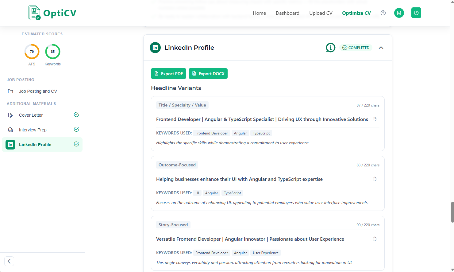 Screenshot of the LinkedIn profile page